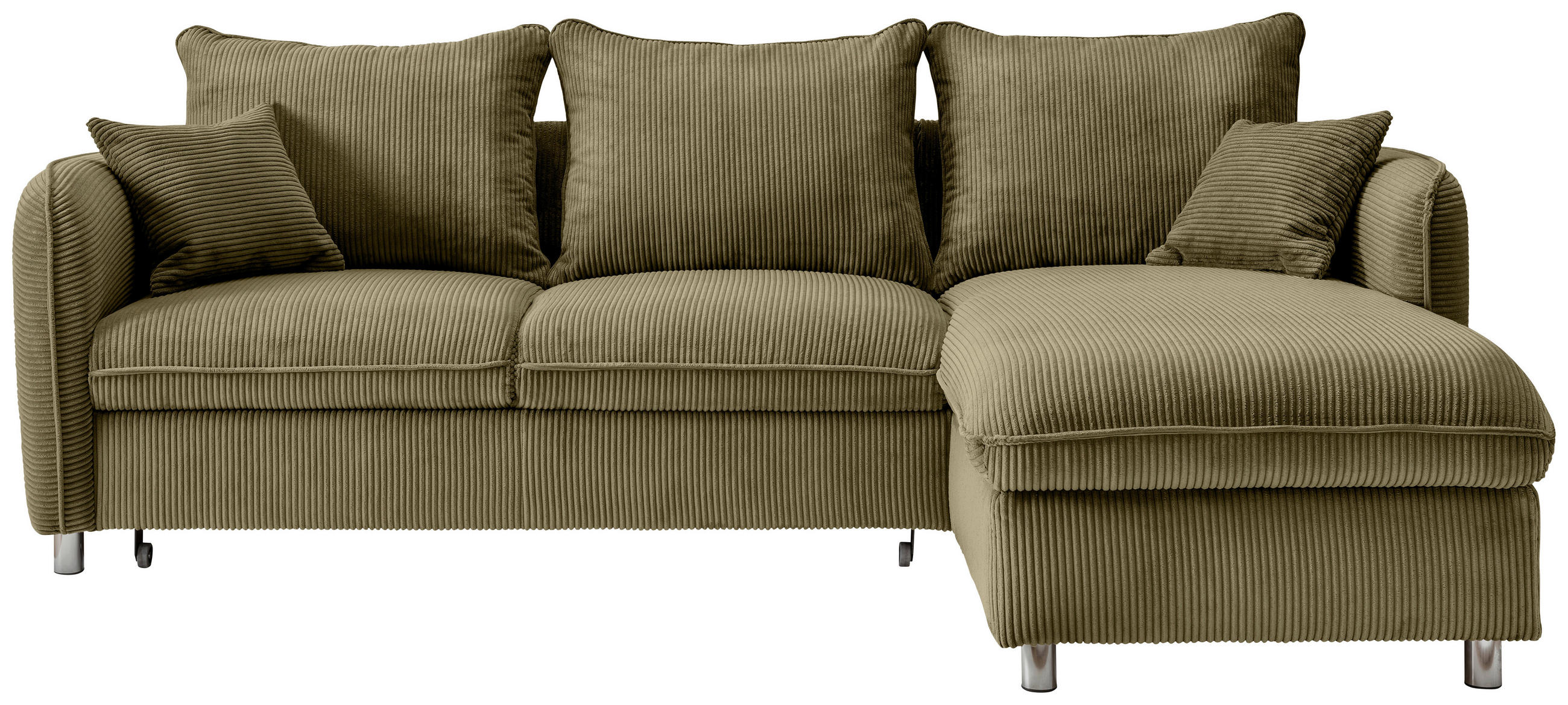 ECKSCHLAFSOFA in Cord Olivgrün  - Chromfarben/Olivgrün, Modern, Textil/Metall (254/160cm) - Livetastic