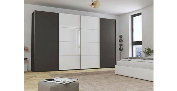 SCHWEBETÜRENSCHRANK 361/235/68 cm 4-türig Graphitfarben, Weiß  - Chromfarben/Graphitfarben, KONVENTIONELL, Glas/Holzwerkstoff (361/235/68cm) - Novel
