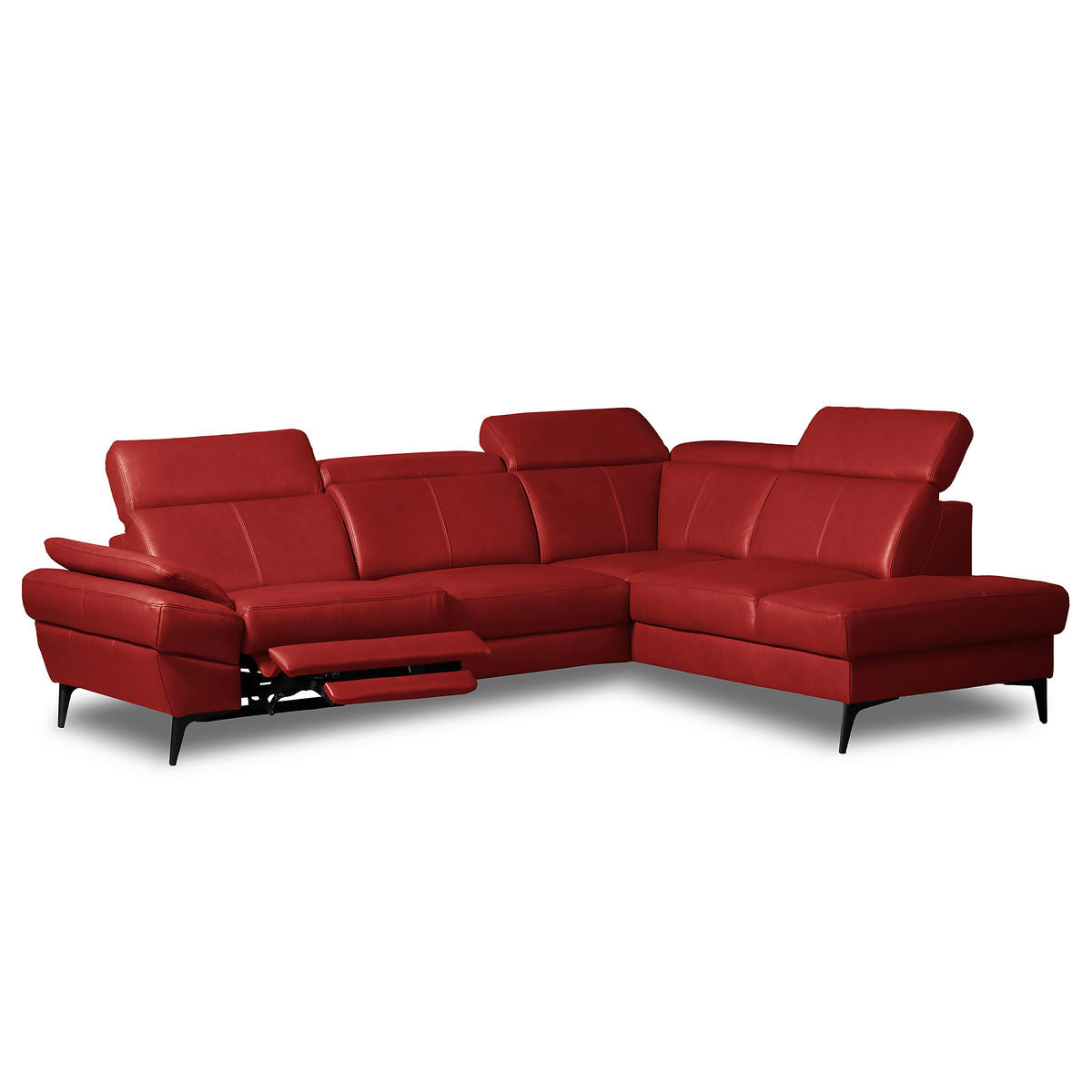ECKSOFA Lederlook Echtleder Rot  - Rot/Schwarz, Design, Leder/Textil (264/211cm) - Livetastic