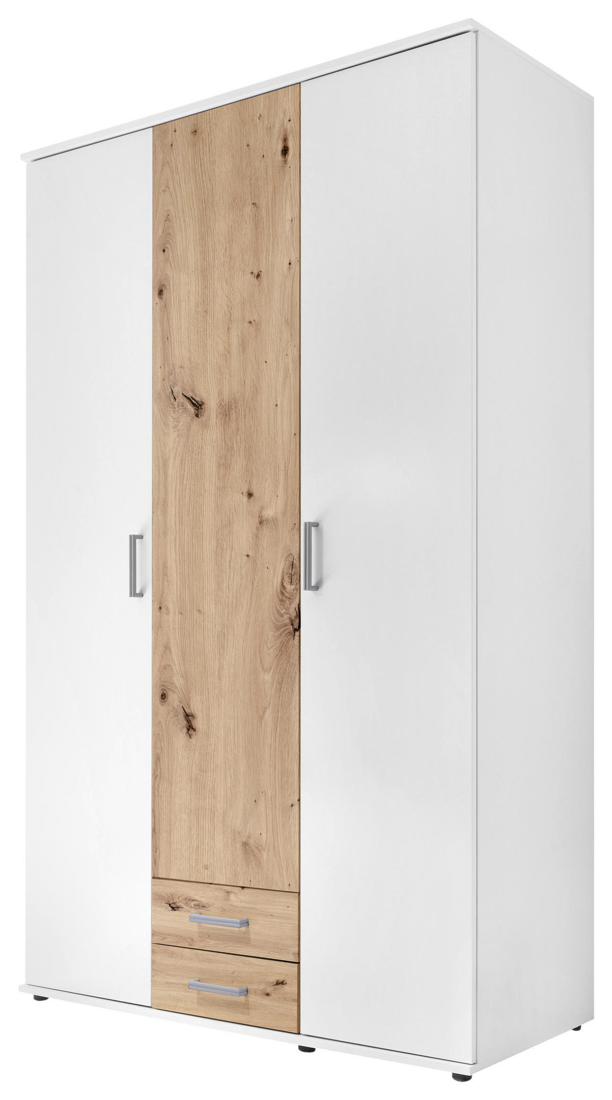 OMARA S KLASIČNIMI VRATI, bela, hrast artisan  - bela/barve aluminija, Moderno, umetna masa/leseni material (120/196,3/53,5cm) - Carryhome