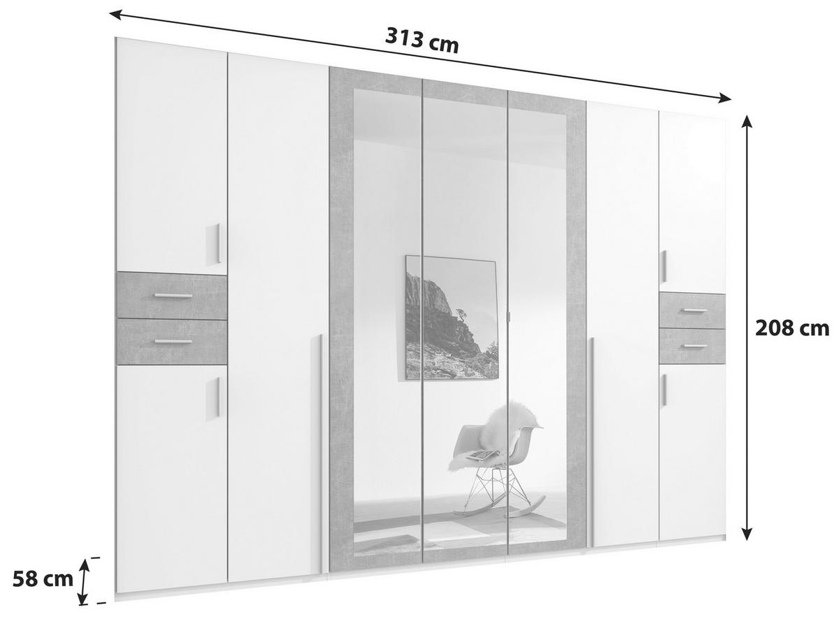 DREHTÜRENSCHRANK in Graphitfarben, Weiss  - Weiss/Silberfarben, Basics, Holzwerkstoff (313/208/58cm) - MID.YOU