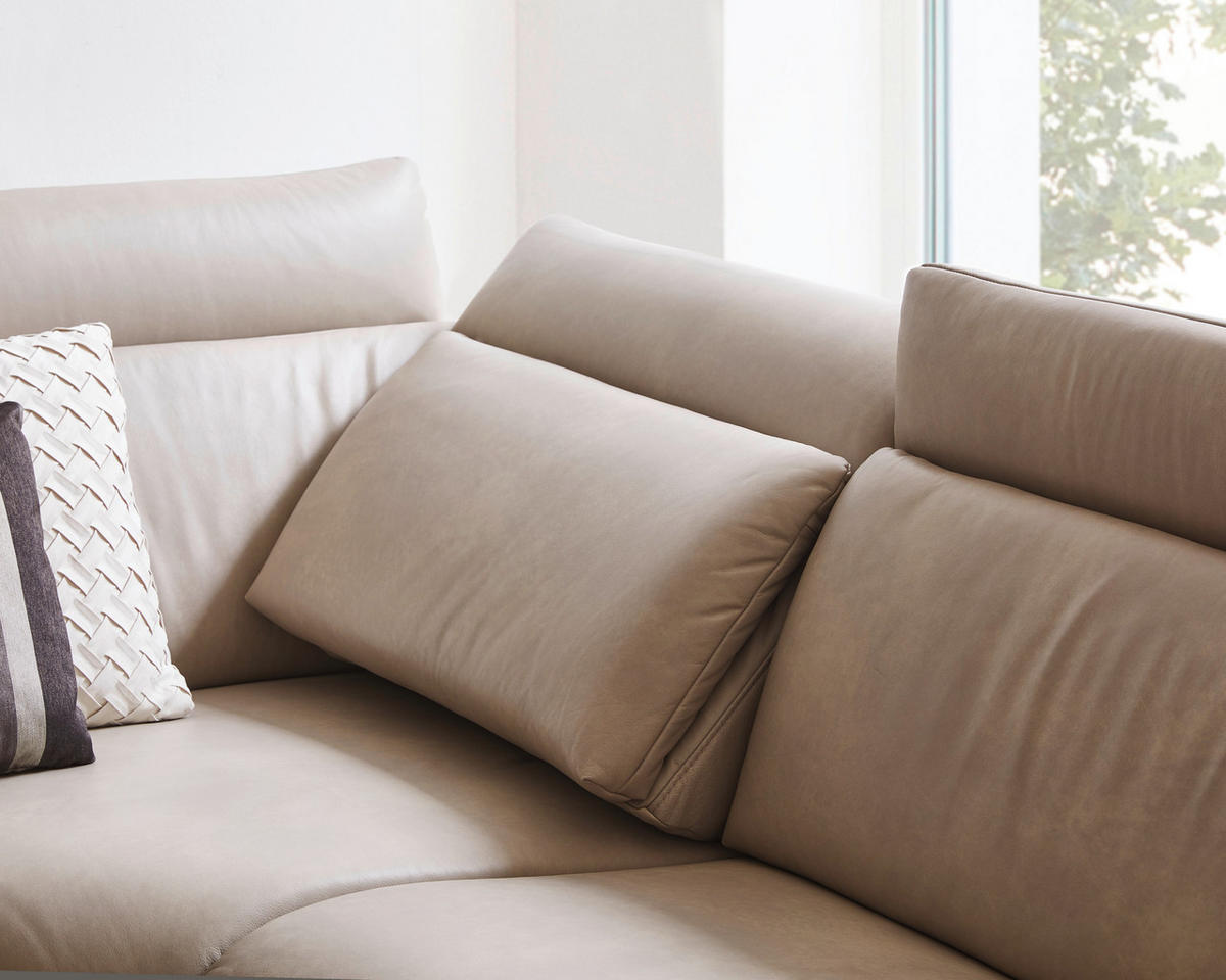 ECKSOFA in Echtleder Creme  242/294 cm  - Edelstahlfarben/Creme, Design, Leder/Metall (242/294cm) - Himolla Komfortklass