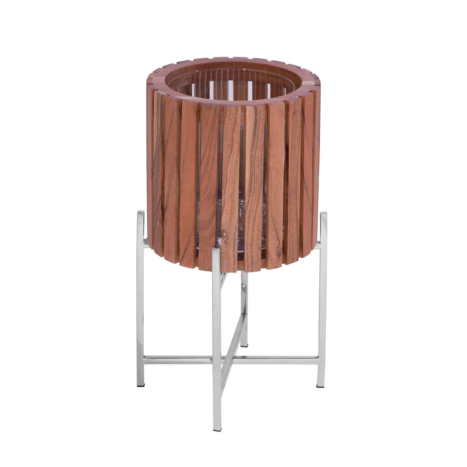 ÜBERTOPF 23/43 cm Silberfarben, Hellbraun  - Hellbraun/Silberfarben, Basics, Holz/Metall (23/43cm)