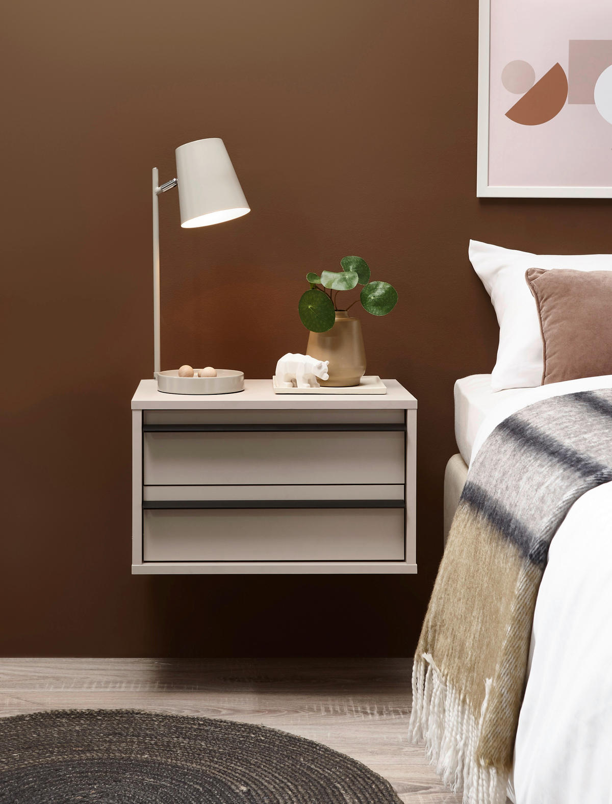 NACHTSCHRANK 50/31/34 cm  - Kaschmir/Schwarz, KONVENTIONELL, Holzwerkstoff/Metall (50/31/34cm) - Chameo