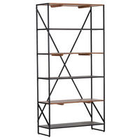 REGAL 95/180/35 cm naravne barve, črna  - črna/naravne barve, Moderno, kovina/leseni material (95/180/35cm) - MID.YOU