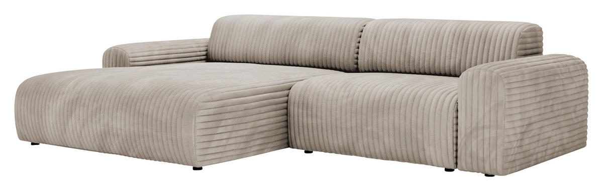 ECKSOFA Greige Cord  - Greige/Schwarz, Design, Kunststoff/Textil (178/292cm) - home24