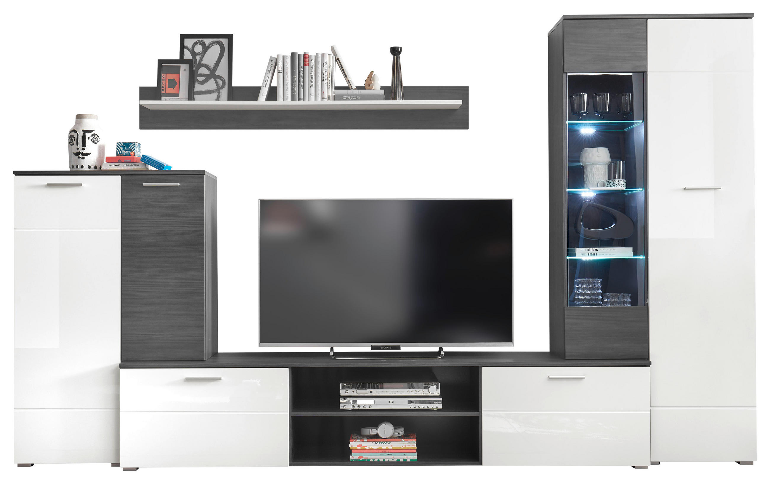 ANSAMBLU MOBILIER CAMERA DE Z in antracit, alb lucios intens - argintiu/antracit, Konventionell, plastic/sticlă (312/190cm) - Xora