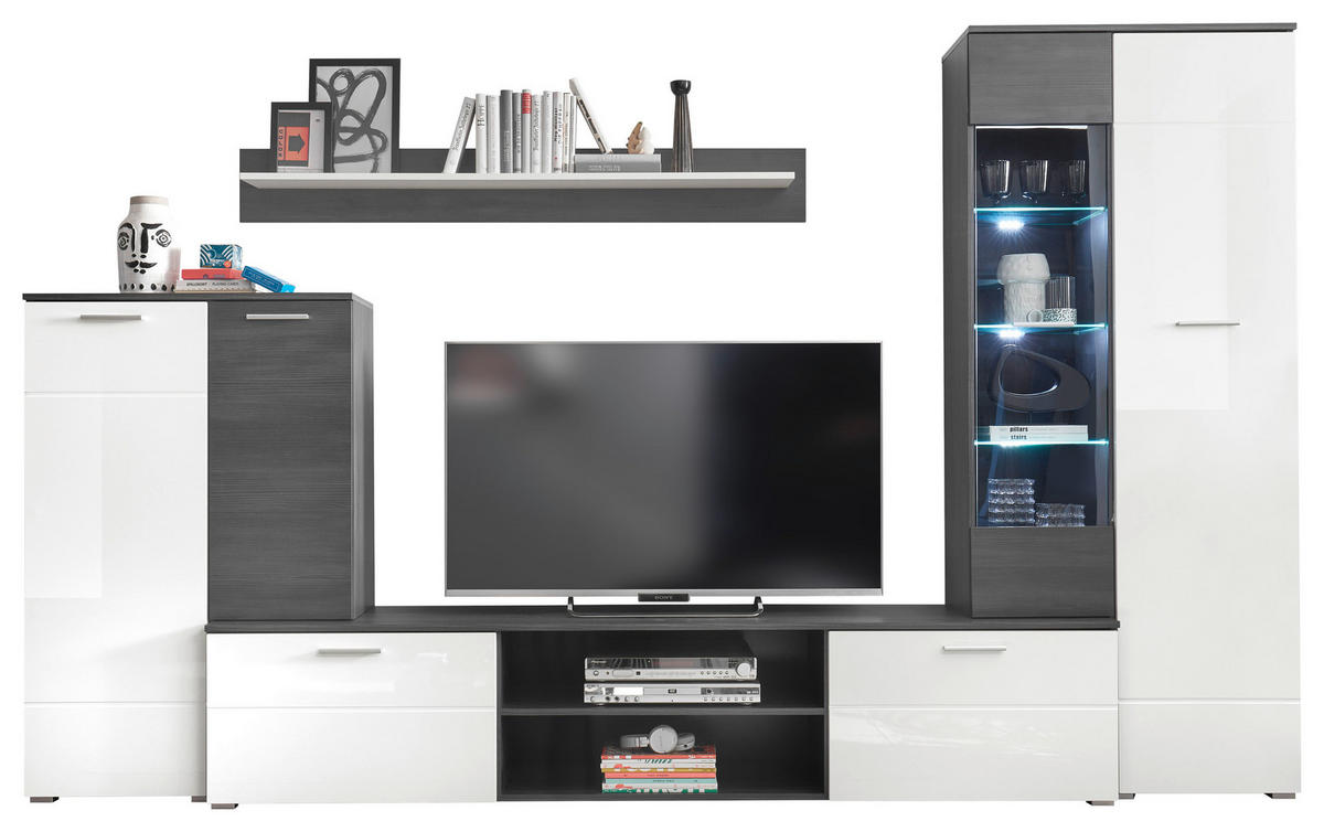OBÝVACIA STENA, biela s vysokým leskom, antracitová - biela s vysokým leskom/antracitová, Konventionell, kompozitné drevo/plast (312/190cm) - MID.YOU