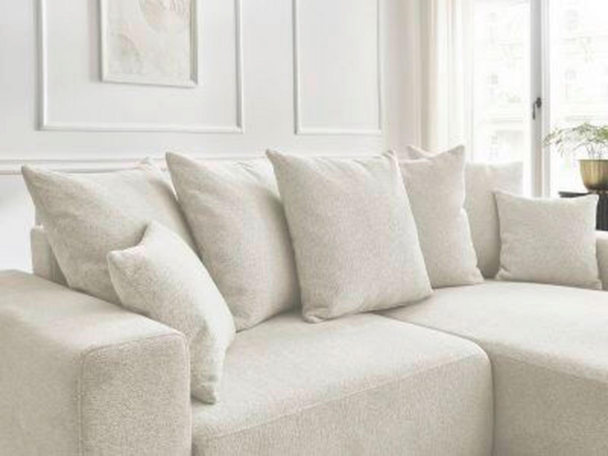 ECKSOFA Ottomane rechts  ATILLA Weiß Flachgewebe  - Schwarz/Weiß, MODERN, Kunststoff/Textil (244/149cm)