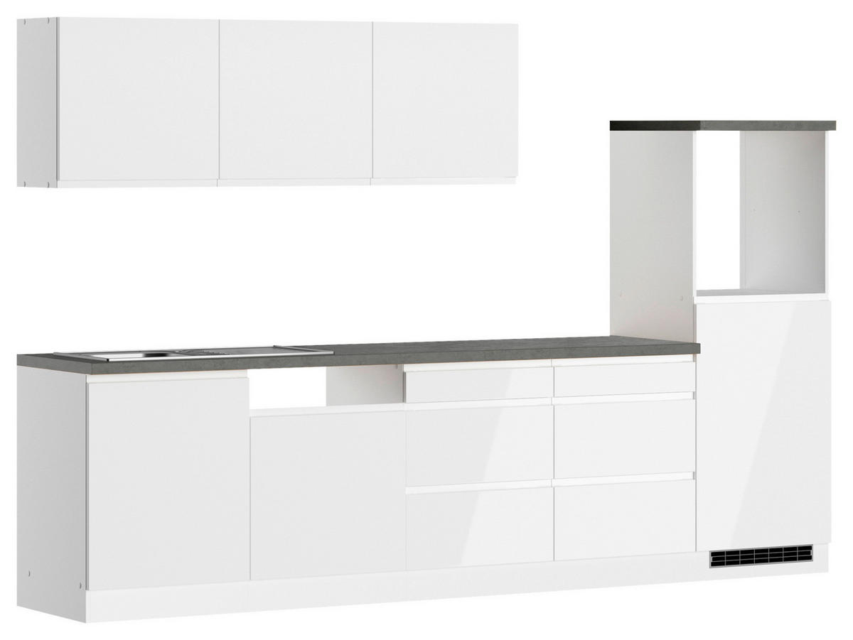 KÜCHENLEERBLOCK 300 cm   in Grau, Weiß, Weiß Hochglanz  - Weiß Hochglanz/Weiß, LIFESTYLE, Holzwerkstoff (300cm) - Held
