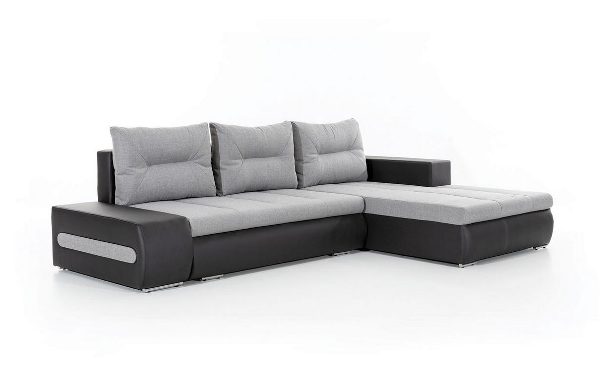 ECKSOFA in Webstoff Schwarz, Hellgrau  275/180 cm  - Chromfarben/Hellgrau, Design, Textil/Metall (275/180cm) - MID.YOU