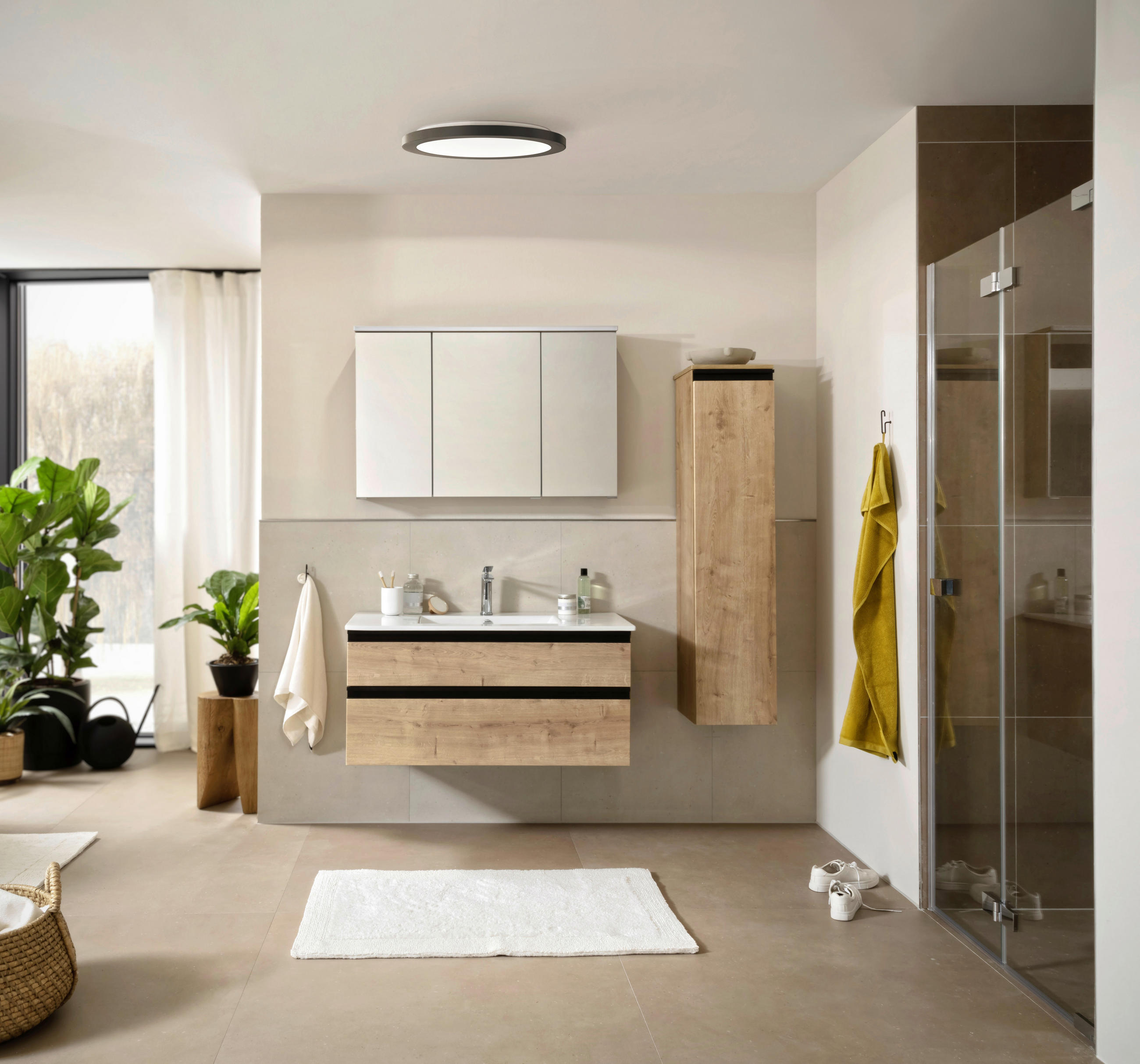 LED-DECKENLEUCHTE Flat 30 cm  - Sandfarben/Schwarz, Design, Glas/Metall (30cm) - Schöner Wohnen