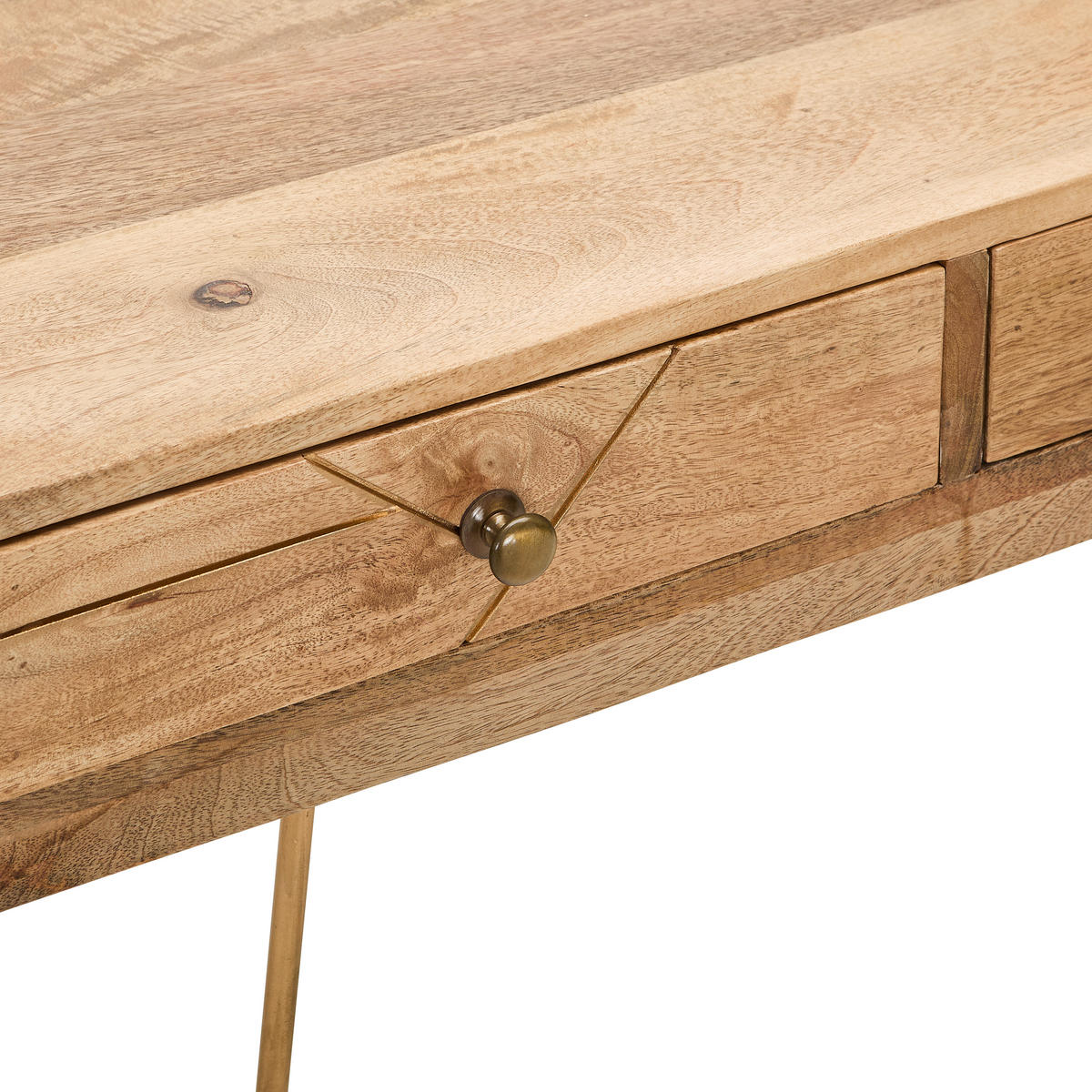 KONSOLENTISCH Mangoholz massiv Goldfarben, Hellbraun  - Hellbraun/Goldfarben, Design, Holz/Metall (115/43/82cm) - Landscape