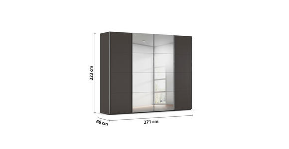 SCHWEBETÜRENSCHRANK 271/223/68 cm 4-türig Graphitfarben - Chromfarben/Graphitfarben, Design, Holzwerkstoff/Metall (271/223/68cm) - Novel