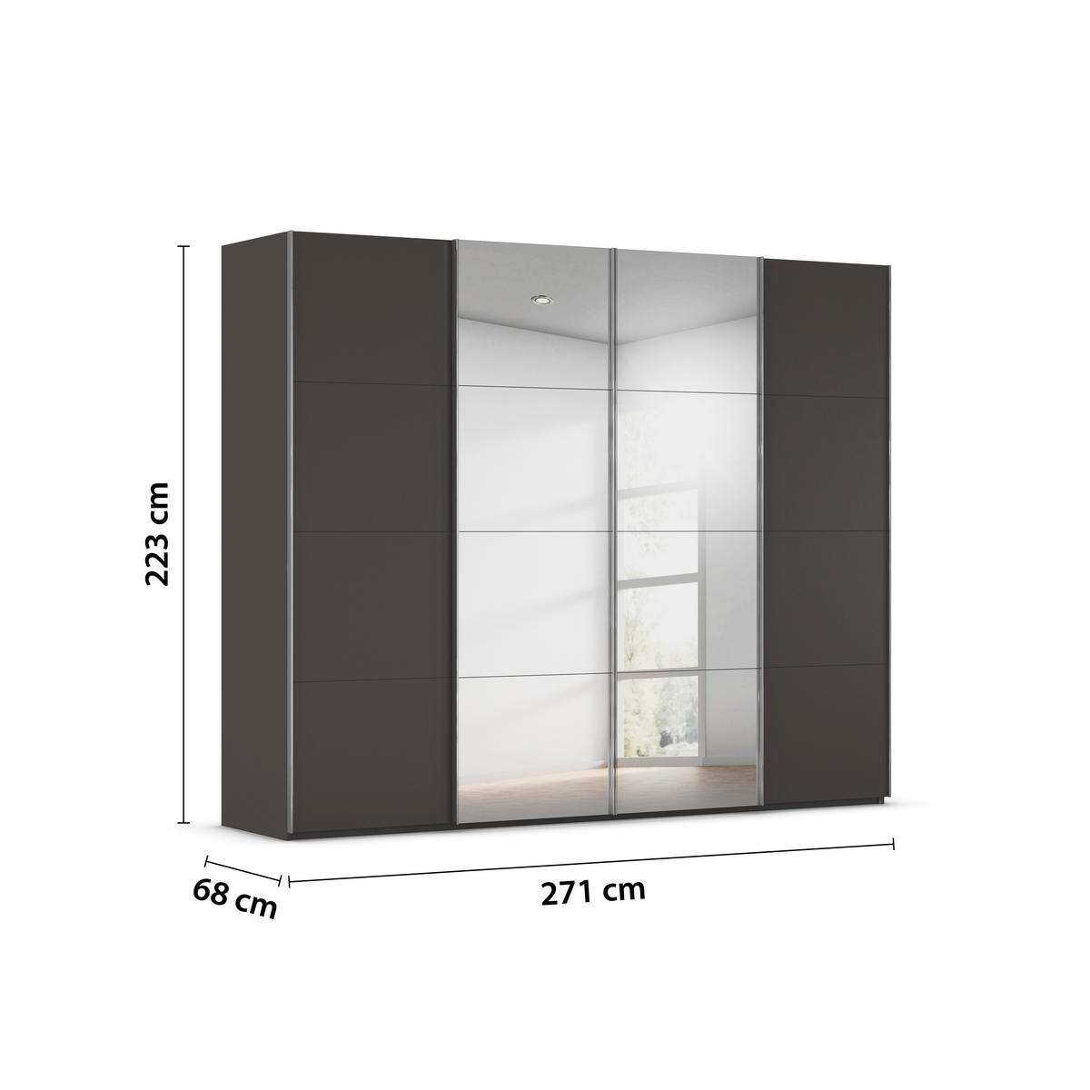 SCHWEBETÜRENSCHRANK 271/223/68 cm 4-türig Graphitfarben  - Chromfarben/Graphitfarben, Design, Holzwerkstoff/Metall (271/223/68cm) - Novel