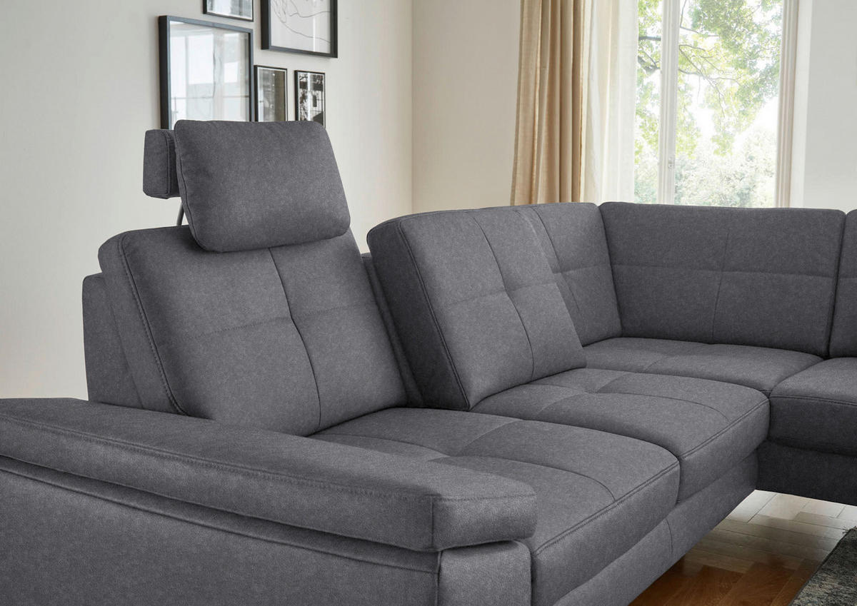 ECKSOFA in Lederlook, Mikrofaser Grau  - Schwarz/Grau, Design, Textil/Metall (261/220cm) - Beldomo System