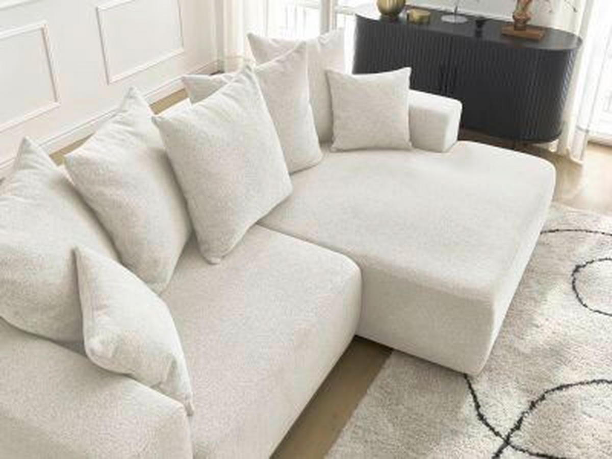 ECKSOFA Ottomane rechts  ATILLA Weiß Flachgewebe  - Schwarz/Weiß, MODERN, Kunststoff/Textil (244/149cm)