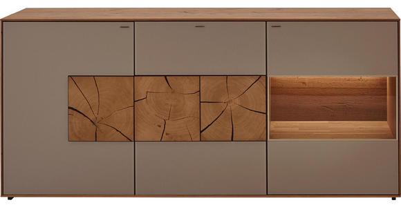 SIDEBOARD Kerneiche vollmassiv gebürstet, gewachst, lackiert, matt Eichefarben, Fango - Fango/Eichefarben, Design, Glas/Holz (175/81/49cm) - Valnatura