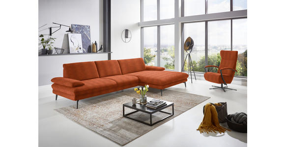 ECKSOFA in Chenille Terracotta 310/180 cm - Terracotta/Schwarz, Design, Textil/Metall (310/180cm) - Dieter Knoll