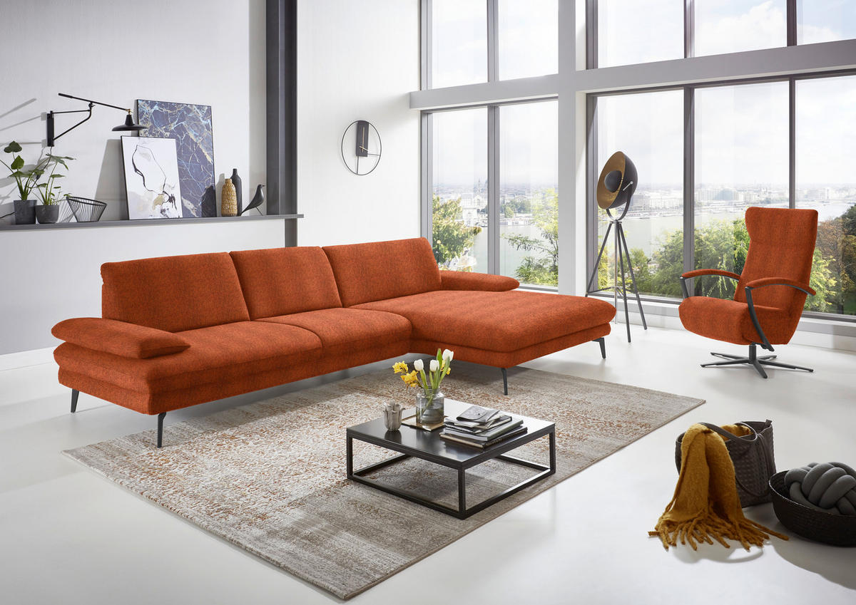 ECKSOFA in Chenille Terracotta  - Terracotta/Schwarz, Design, Textil/Metall (310/180cm) - Dieter Knoll