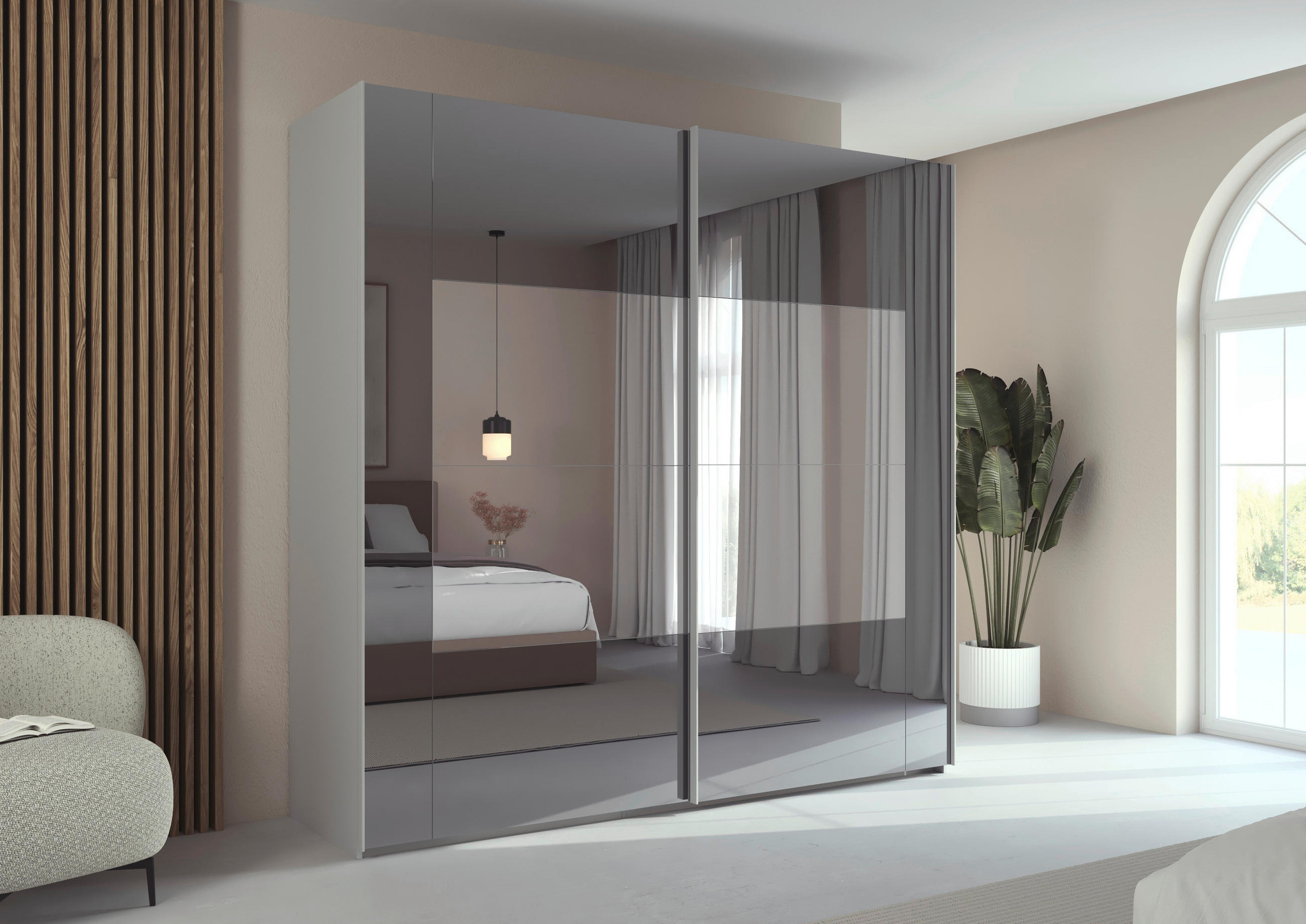 SCHWEBETÜRENSCHRANK 226/223/68 cm 2-türig Seidengrau  - Seidengrau, Design, Glas/Holzwerkstoff (226/223/68cm) - Xora