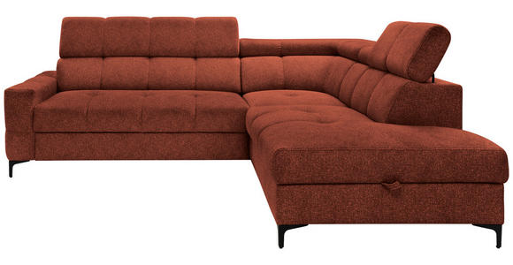 ECKSOFA  in Struktur Dunkelorange Bettkasten, Kopfteilverstellung, Liegefläche im Originalstoff  254/212 cm  - Dunkelorange/Schwarz, MODERN, Textil/Metall (254/212cm) - Carryhome