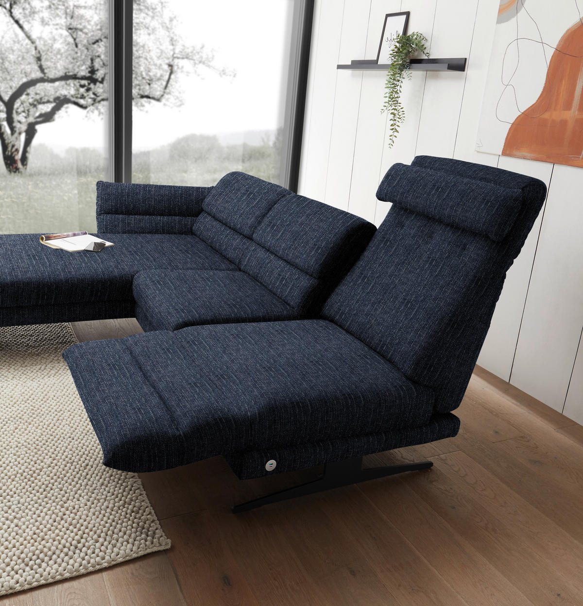 ECKSOFA in Flachgewebe Dunkelblau  176-217/279-327 cm  - Schwarz/Dunkelblau, Design, Textil/Metall (176-217/279-327cm) - Dieter Knoll