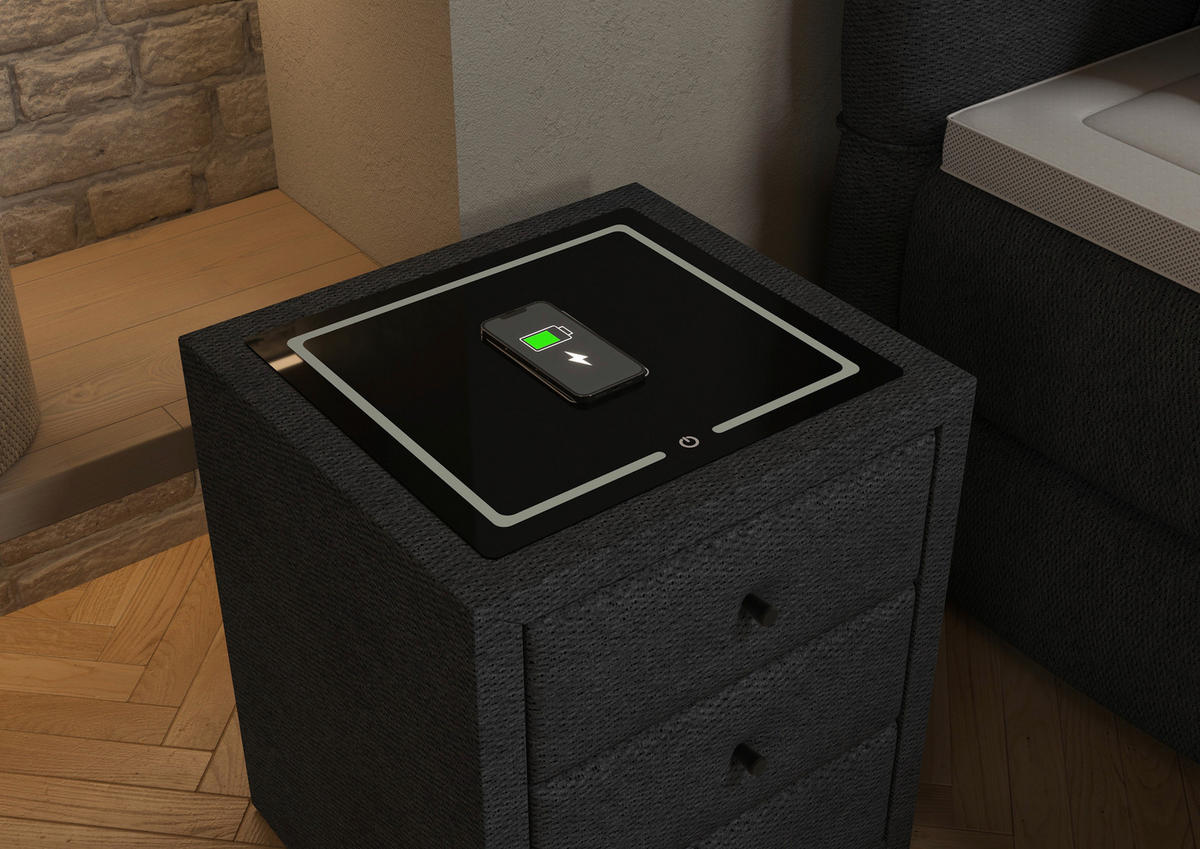 NACHTSCHRANK 49,5/56,5/46 cm, Dunkelgrau,  - Dunkelgrau/Schwarz, Basics, Glas/Kunststoff (49,5/56,5/46cm) - Chameo