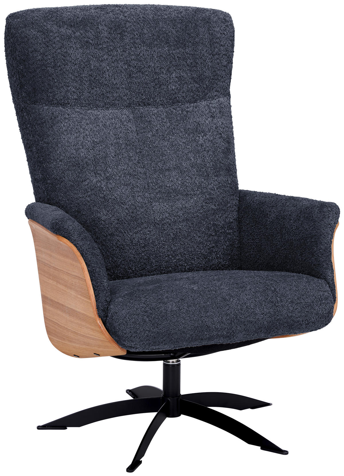 RELAXSESSEL Teddystoff Relaxfunktion    - Anthrazit/Schwarz, Design, Holz/Textil (71/104/77cm) - Welnova