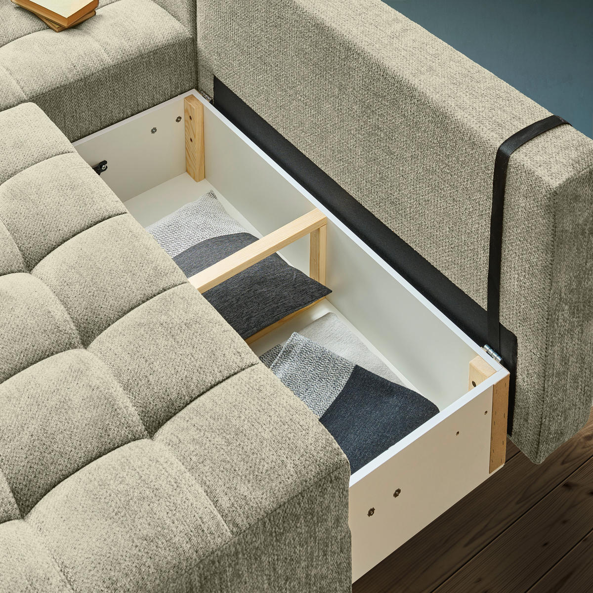 ECKSOFA in Chenille Beige  - Beige/Schwarz, MODERN, Kunststoff/Textil (145/204cm) - home24