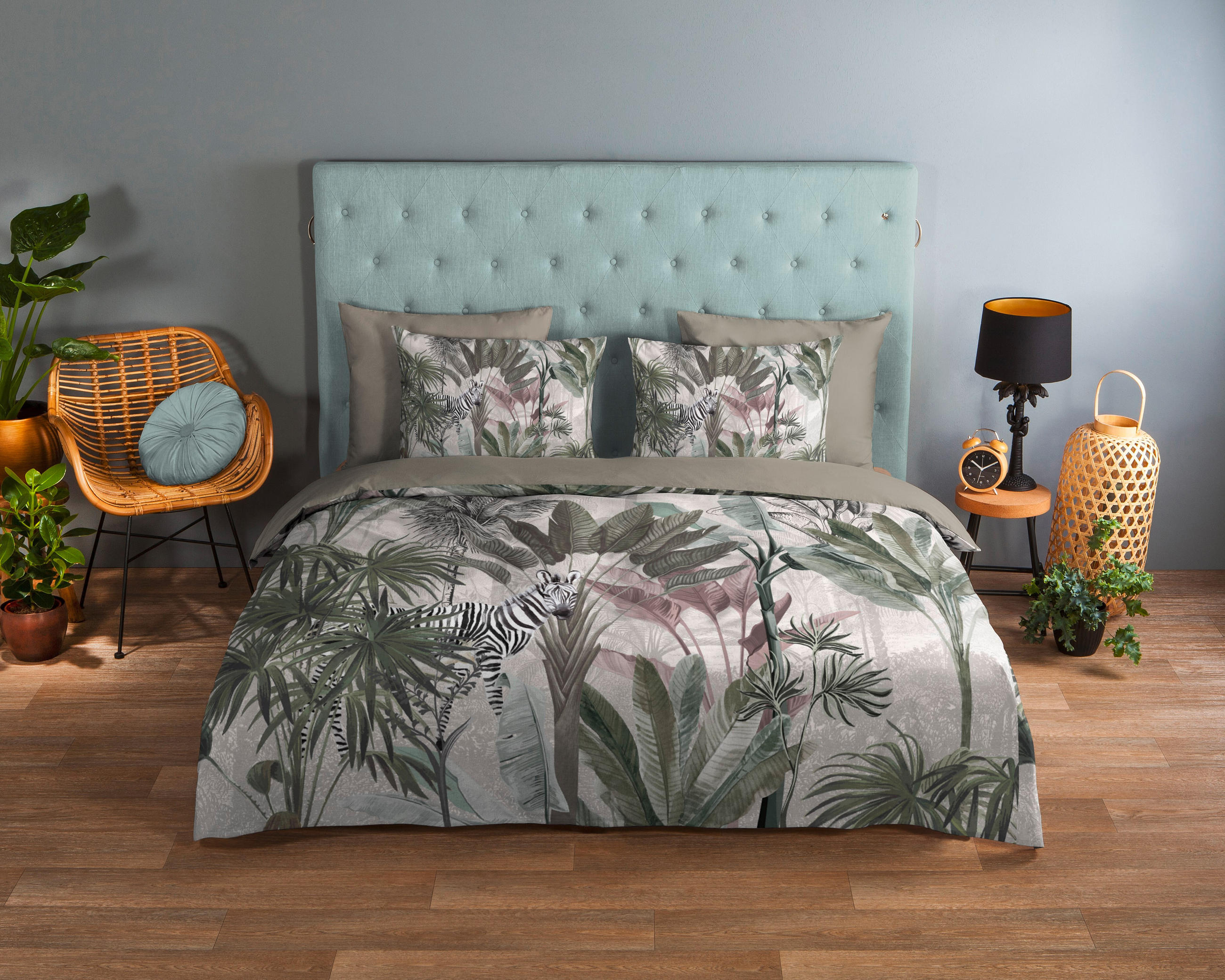 WENDEBETTWÄSCHE Irene Renforcé 155/220 cm  - Jadegrün/Hellgrau, Design, Textil (155/220cm)
