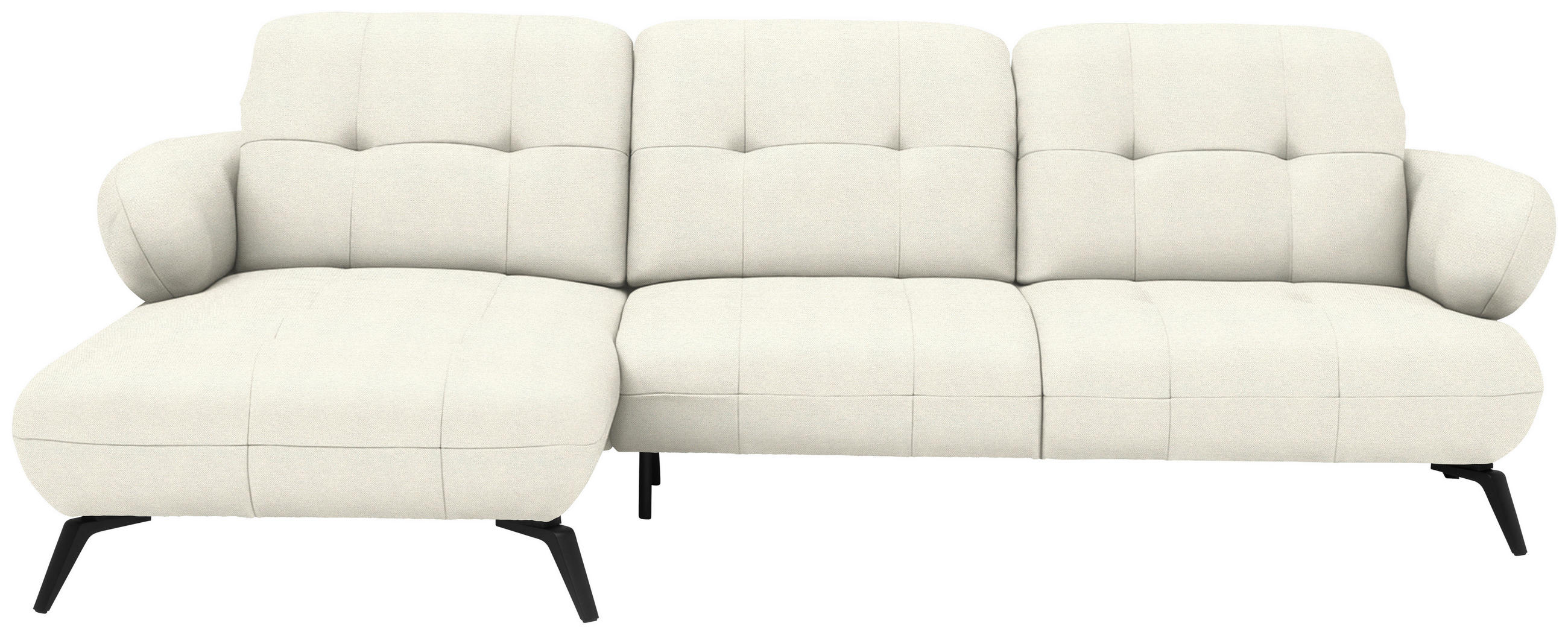ECKSOFA  in Flachgewebe Naturfarben Rücken echt, Kopfteilverstellung  180/282 cm  - Schwarz/Naturfarben, MODERN, Textil/Metall (180/282cm) - Novel