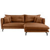 ECKSOFA in Lederlook Cognac  - Cognac/Schwarz, Modern, Textil/Metall (255/180cm) - Livetastic