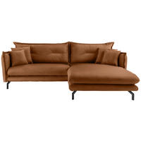 ECKSOFA in Lederlook Cognac  - Cognac/Schwarz, Modern, Textil/Metall (255/180cm) - Livetastic