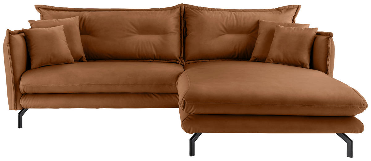ECKSOFA in Lederlook Cognac  - Cognac/Schwarz, Modern, Textil/Metall (255/180cm) - Livetastic