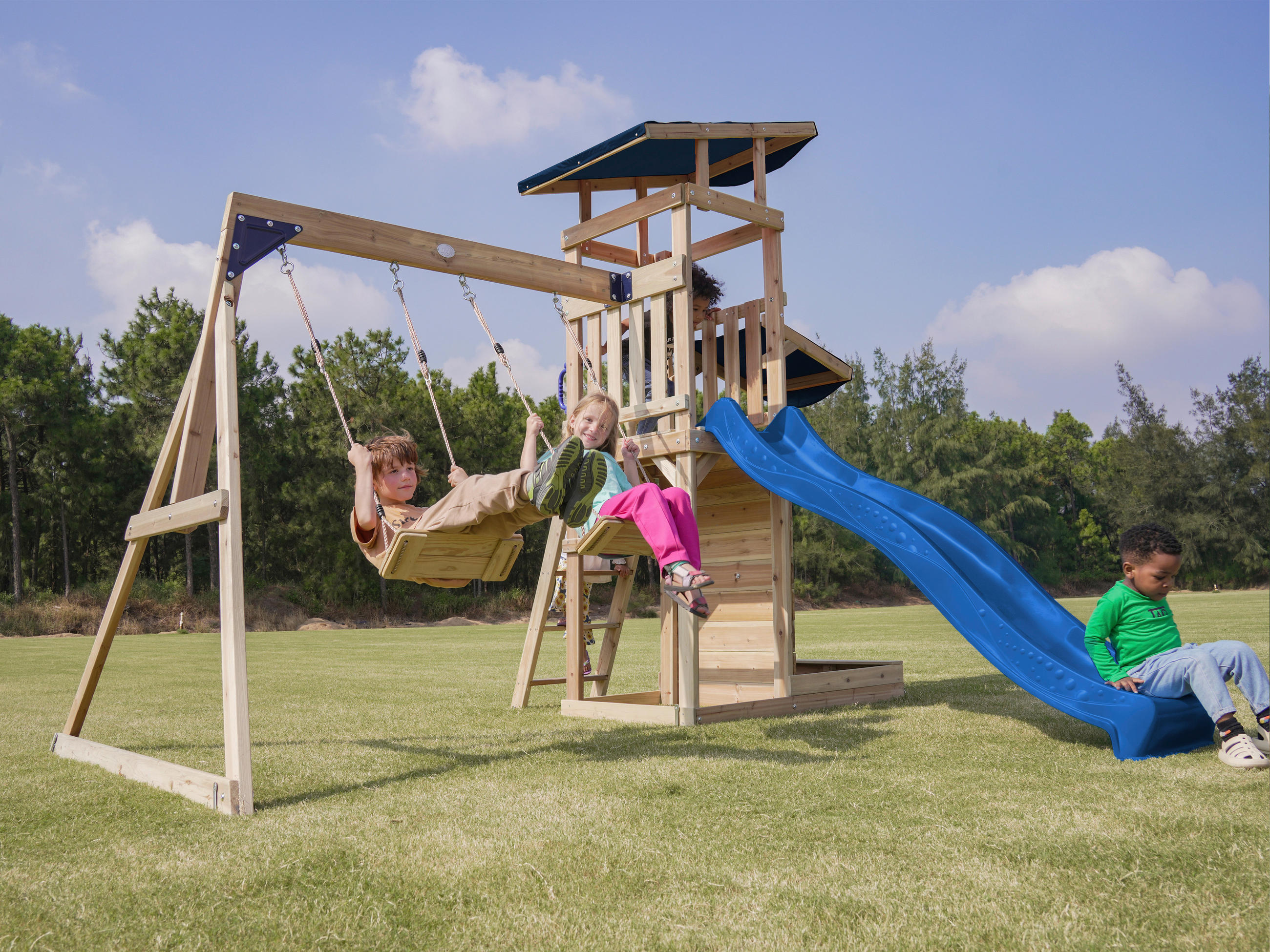 SPIELTURM  - Blau/Braun, KONVENTIONELL, Holz (345/270/336cm) - Ambia Garden