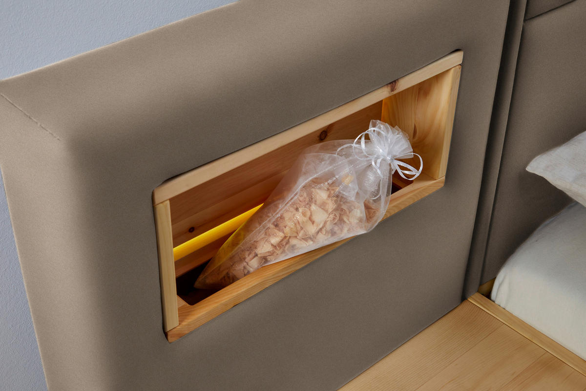 BOXSPRINGBETT 180/200 cm,  in Eichefarben, Greige, Matratze, Topper, unterschiedliche Matratzenhärtegrade je Bettseite, H3 + H4 = fest + sehr fest  - Greige/Eichefarben, Natur, Holz/Textil (180/200cm) - Valnatura