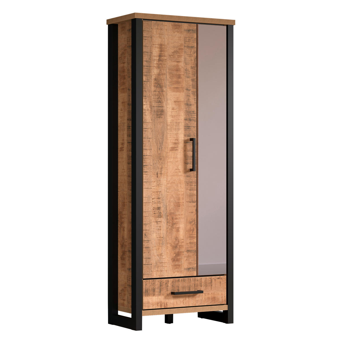 GARDEROBENSCHRANK ENNA GD  in 73/195/39 cm  - Schwarz/Naturfarben, Basics, Glas/Holzwerkstoff (73/195/39cm) - MID.YOU