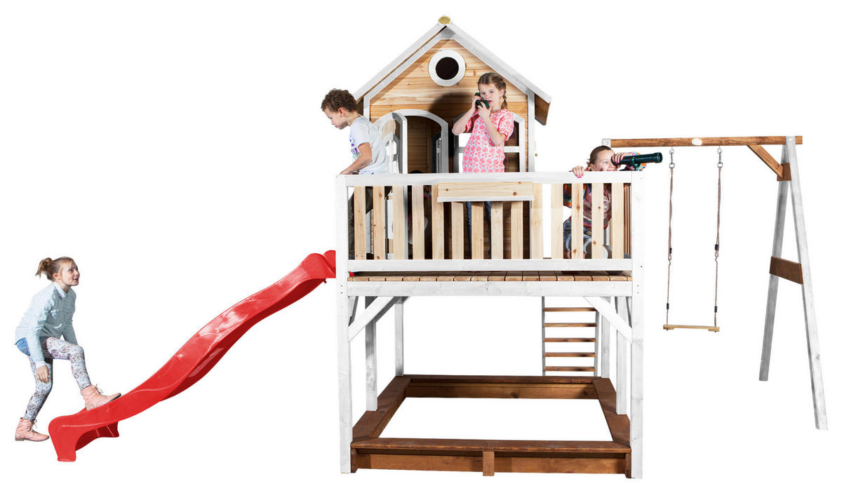 SPIELTURM 541/291/277 cm  - Rot/Braun, KONVENTIONELL, Holz/Kunststoff (541/291/277cm) - Ambia Garden