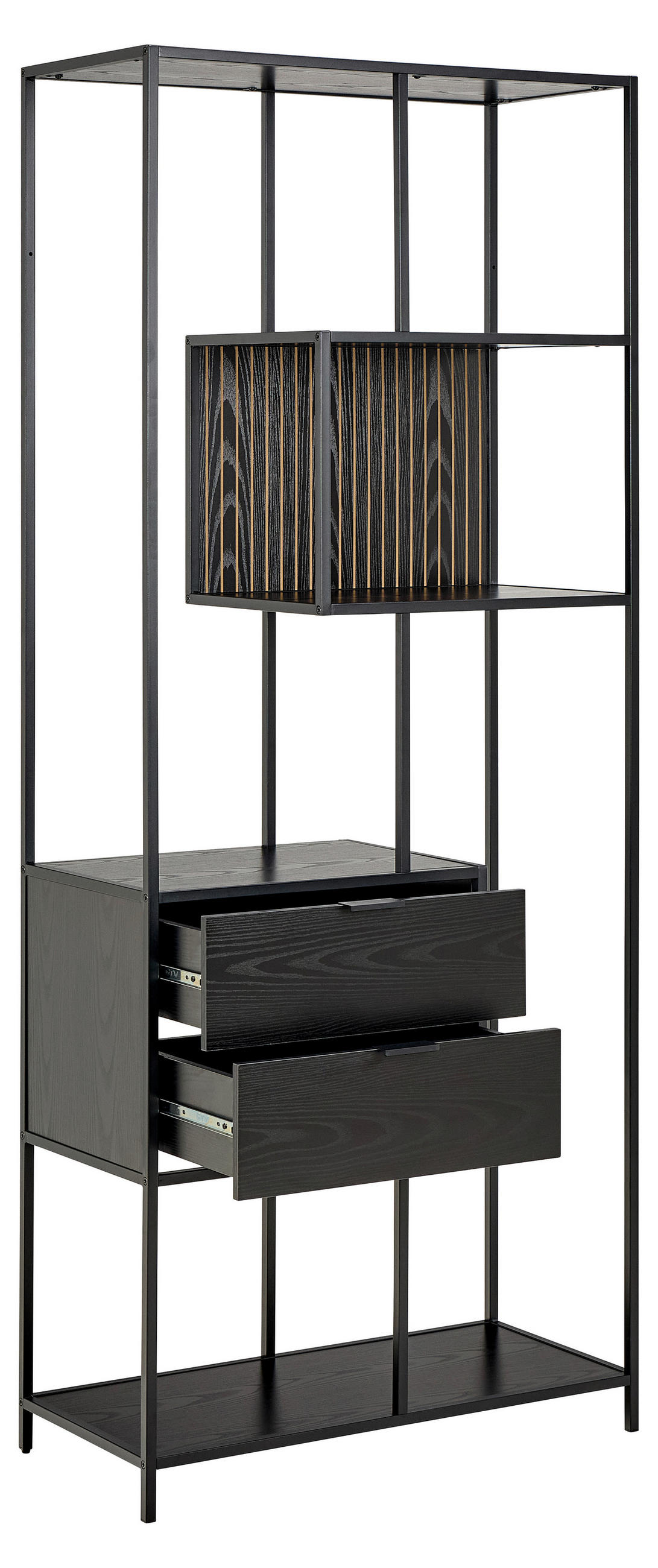 REGAL Schwarz, Eschefarben  - Eschefarben/Schwarz, MODERN, Holzwerkstoff/Metall (77/185/35cm)