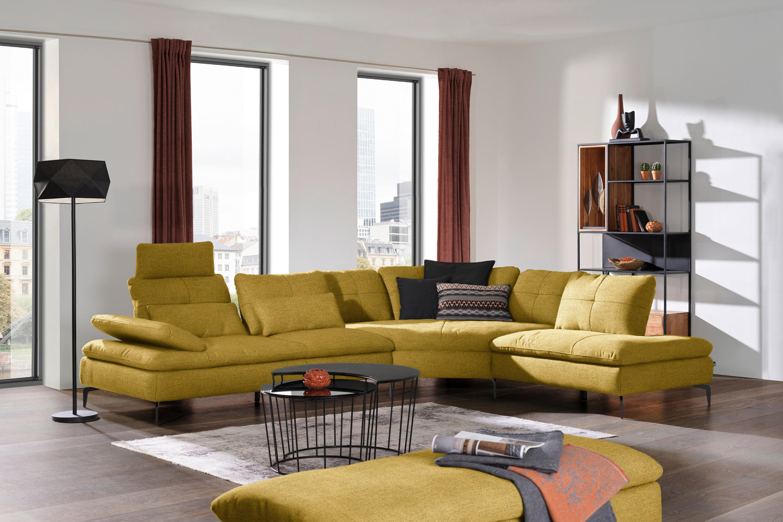 ECKSOFA in Flachgewebe Hellgrün  - Schwarz/Hellgrün, Design, Textil/Metall (344/271cm) - Chilliano