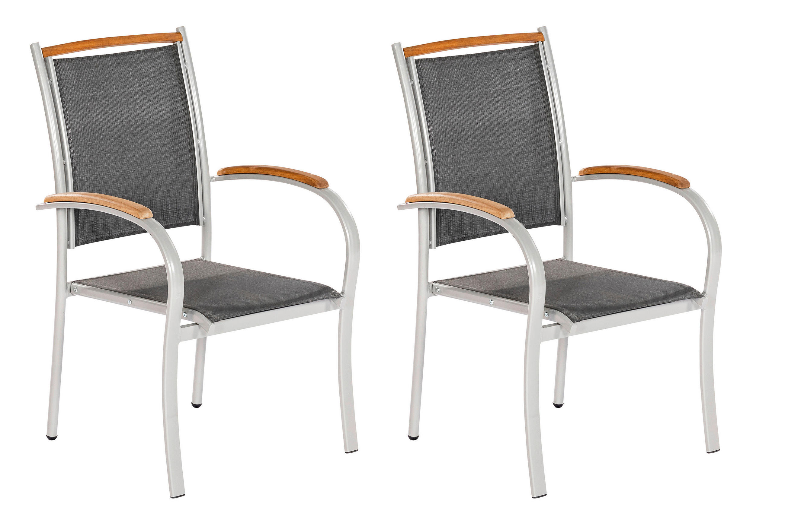 GARTENSTUHL-SET Akazie Aluminium Grau, Naturfarben, Silberfarben  - Silberfarben/Naturfarben, KONVENTIONELL, Holz/Textil (59/101/63cm) - Gardenson