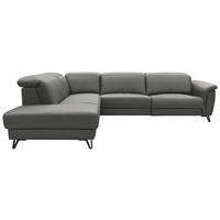 ECKSOFA in Echtleder Dunkelgrau  - Dunkelgrau/Schwarz, Modern, Leder/Holz (240/303cm) - Livetastic
