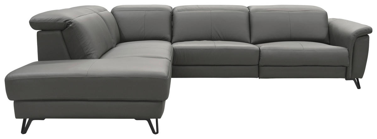 ECKSOFA in Echtleder Dunkelgrau  - Dunkelgrau/Schwarz, Modern, Leder/Holz (240/303cm) - Livetastic
