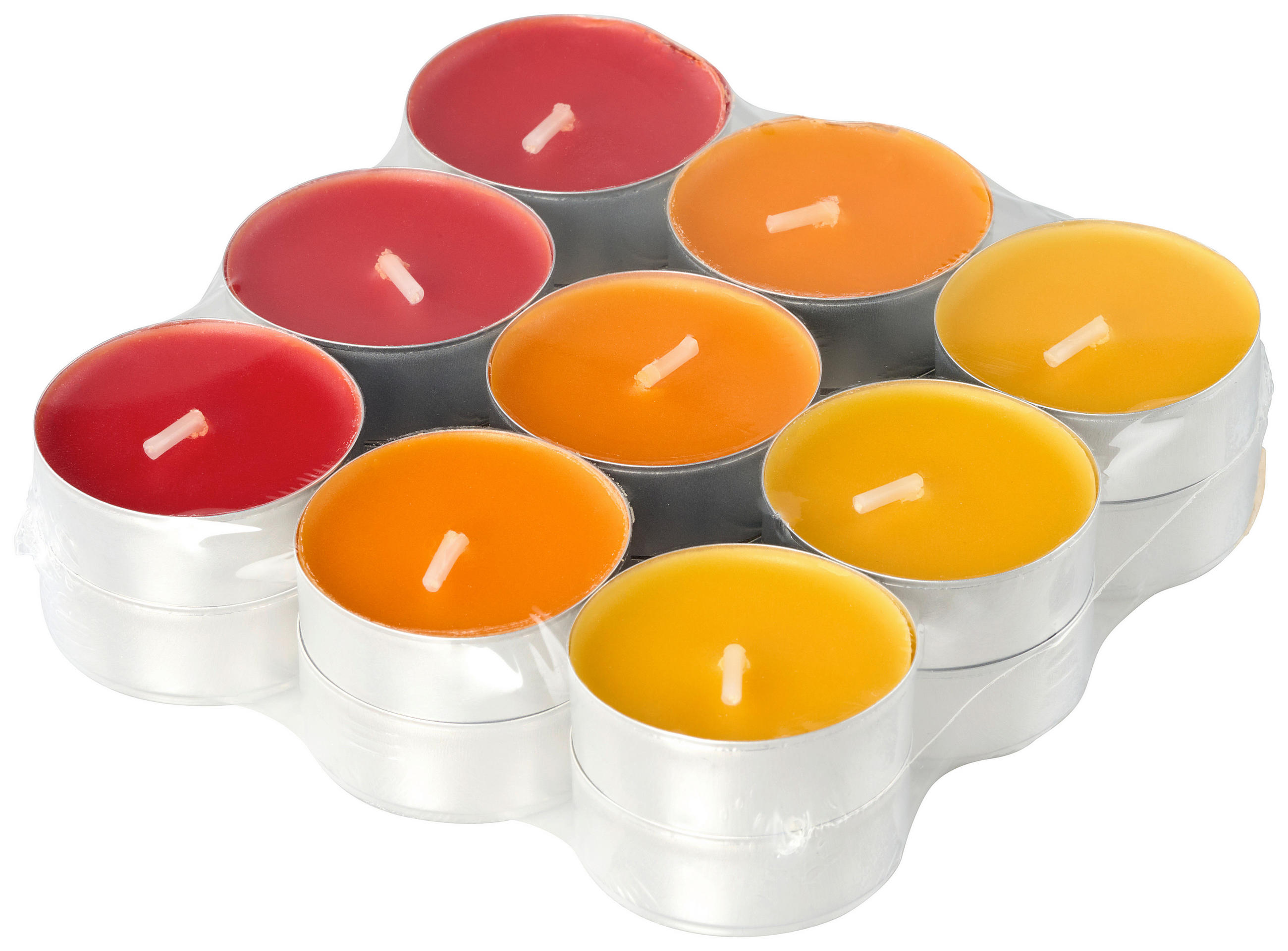 SADA ČAJOVÝCH SVIEČOK pomaranč 18 kus - oranžová/tmavooranžová, Basics, kov/parafín (11,4/2,9cm) - Ambia Home