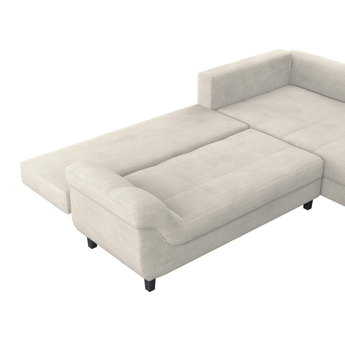 ECKSOFA MENDOZA NEW Creme Chenille, Struktur Zierkissen, Rückenkissen, Bettkasten  - Creme/Schwarz, KONVENTIONELL, Textil (309/197cm) - MID.YOU