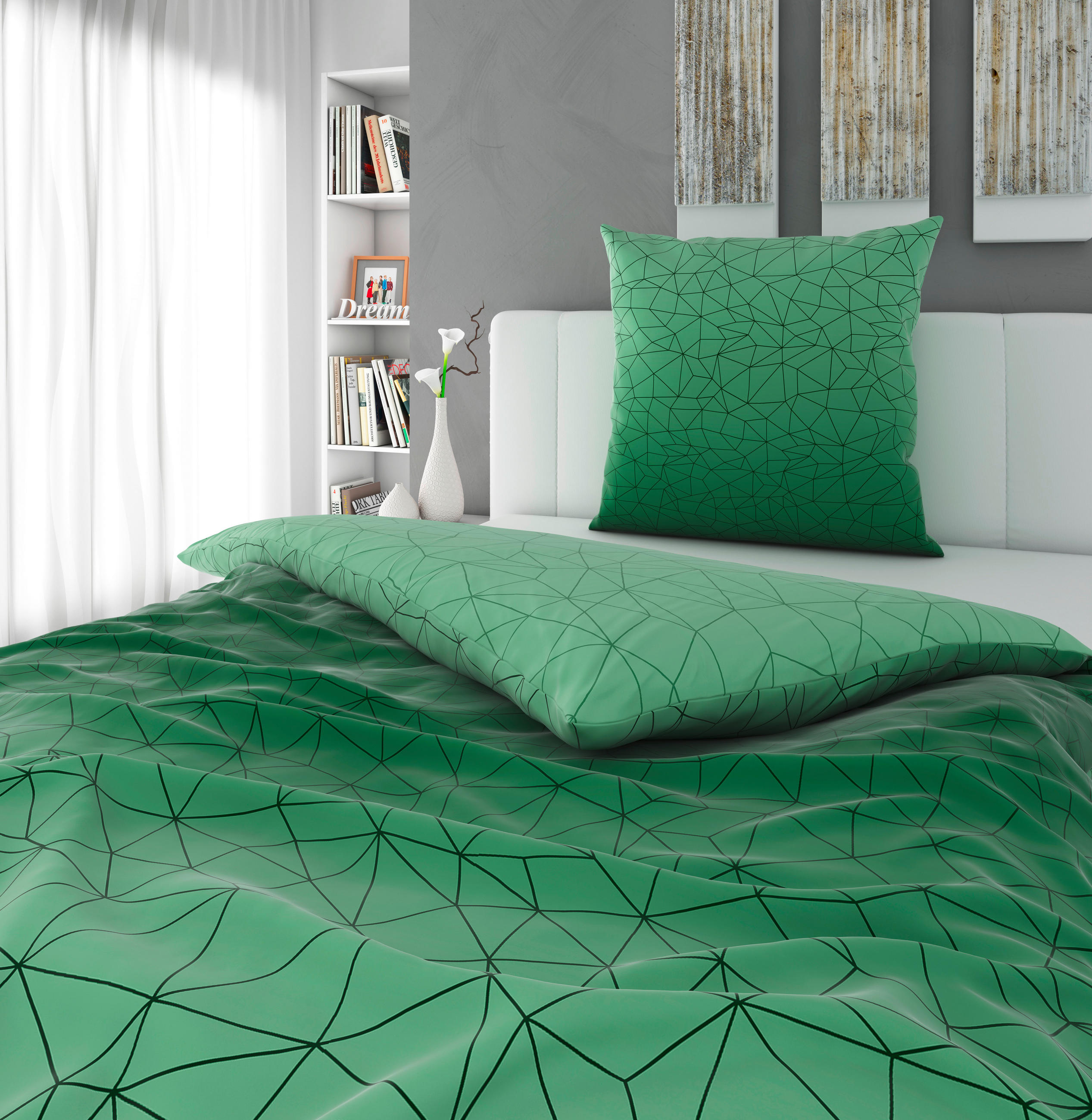 Thumbnail - Novel Wendebettwäsche Rakka, Grün, Textil, Abstraktes, 135x200 cm, Textiles Vertrauen - Oeko-Tex®, atmungsaktiv, schadst...