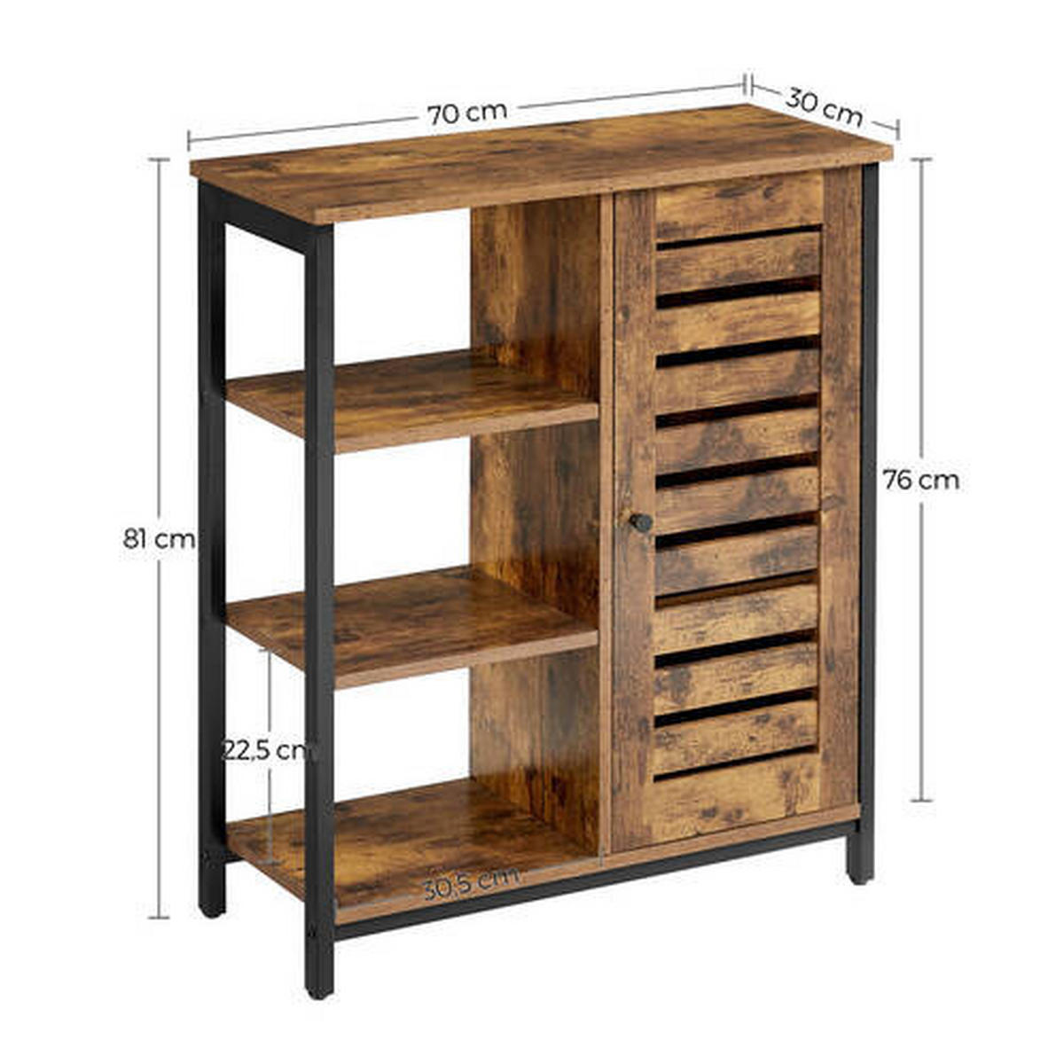 KOMMODE Braun, Schwarz  70/81,5/30 cm  - Schwarz/Braun, Trend, Holzwerkstoff/Metall (70/81,5/30cm) - Boxxx