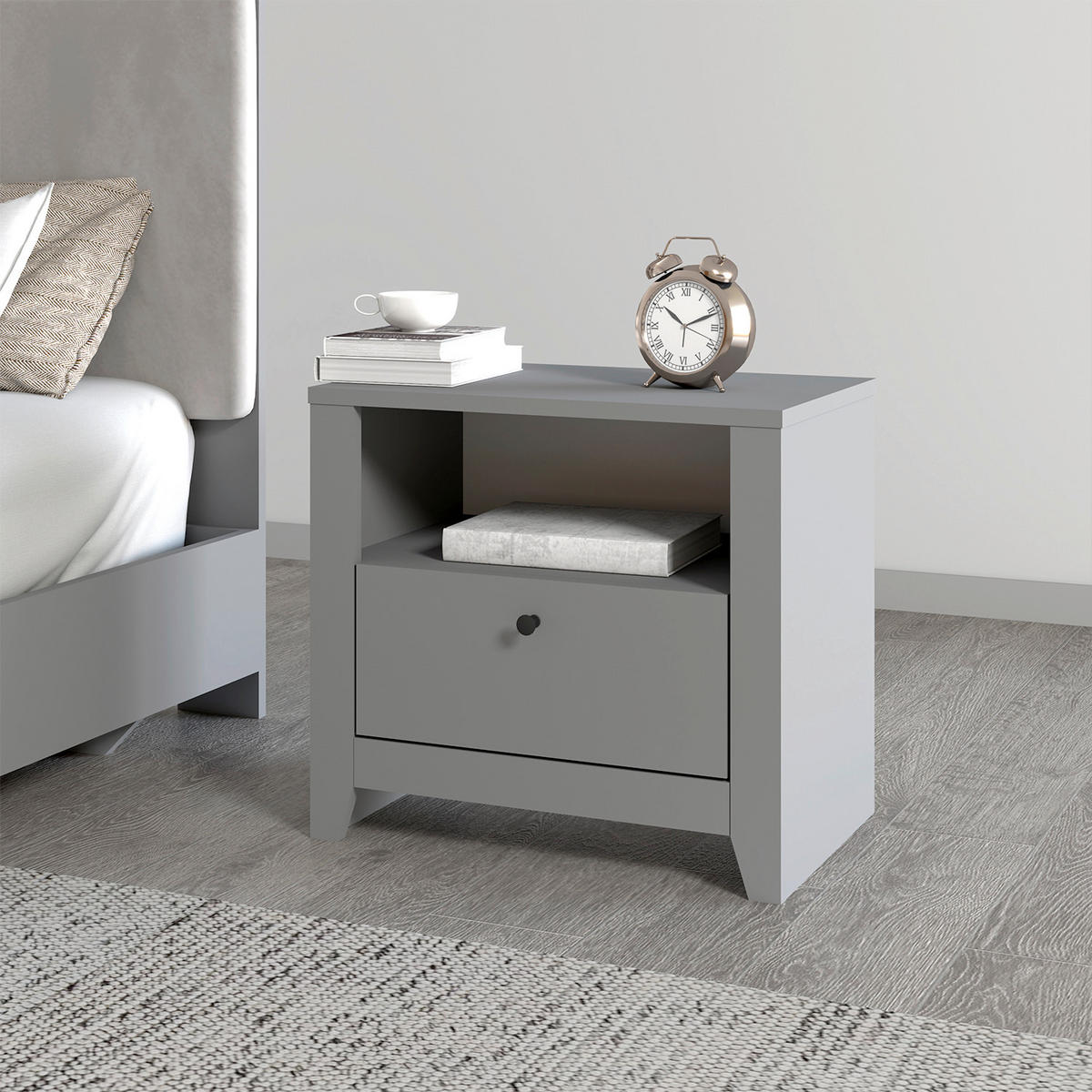 NACHTTISCH  - Schwarz/Weiß, Design, Holzwerkstoff (55/35/50cm) - Livetastic