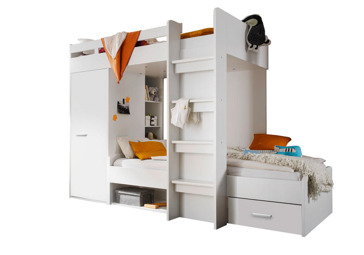 ETAGENBETT 90/200 cm,  in Weiß, Absturzsicherung  - Weiß, KONVENTIONELL, Holzwerkstoff (90/200cm) - Carryhome